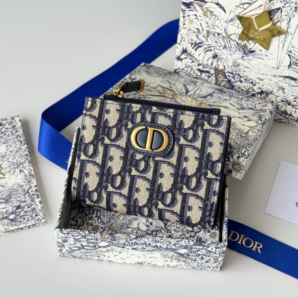 Chanel Dior 25S 30 Montaigne Dahlia Wallet 11 in Blue Dior Oblique Jacquard