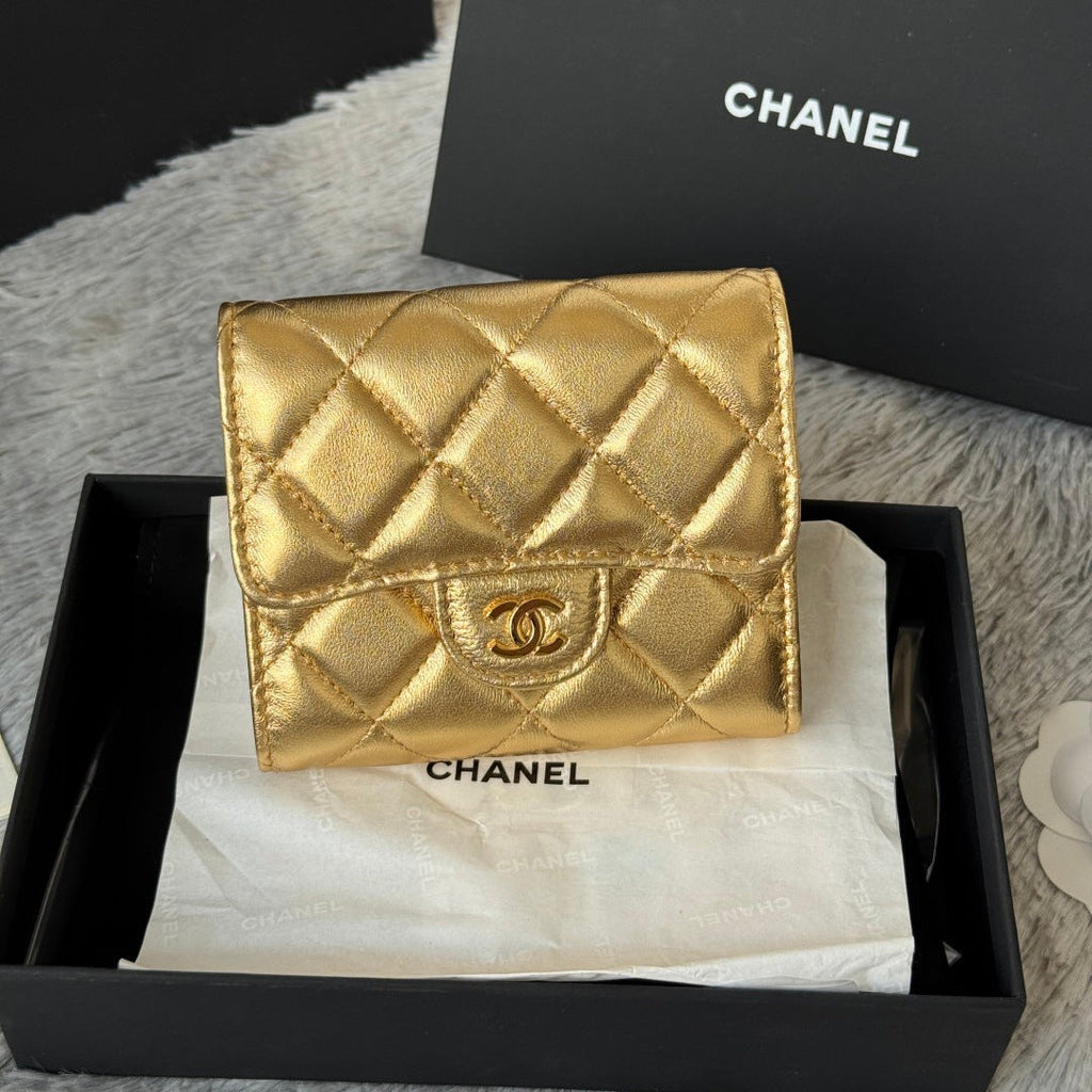 Chanel 25S Cf Small Tri Fold Wallet 11 in Gold Caviar Gold Hardware