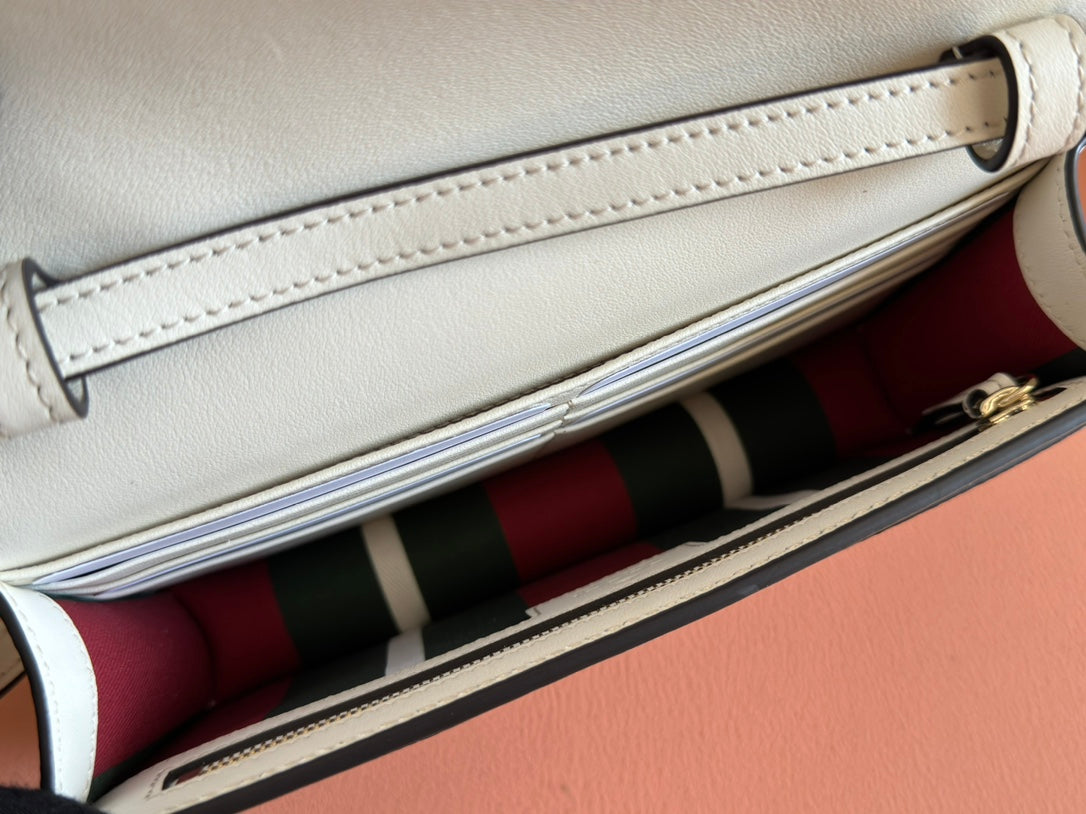 Gucci Emblem Wallet Monogram 20 in Beige and White Smooth Calfskin