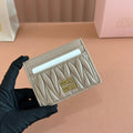 Matelassé Nappa Leather Card Holder Taupe Gray