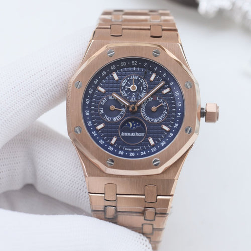 Audemars Piguet Rose Gold Blue Dial Bracelet Watch — front